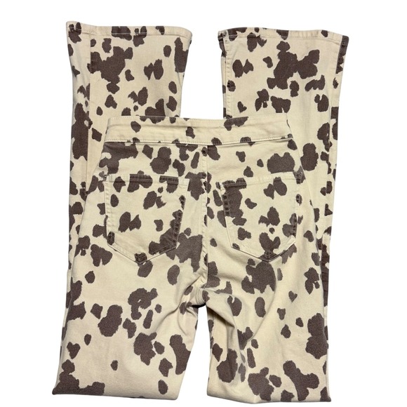 Zara Denim - Zara Cow Print High Waisted Flare Stretch Jeans Brown Cream Womens Sz 6